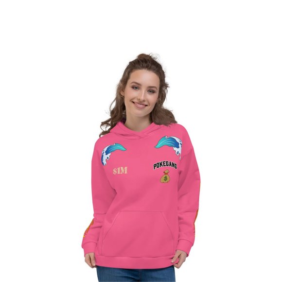PokeGang Unisex Pink Long Sleeve Side Kangaroo Pocket Gym Workouts Hoodie - Picture 4 of 8